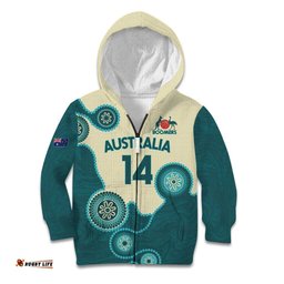Custom Australia Boomers Kid Hoodie Aboriginal With Marble Pattern Cyan