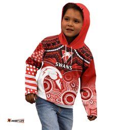 Personalised Sydney Swans Football Kid Hoodie Go Swannies Aboriginal Mix Polynesian Pattern