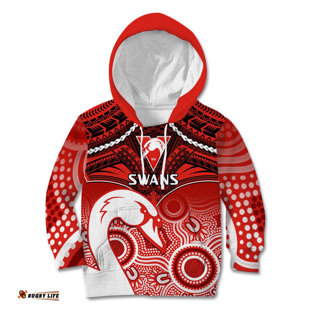 Personalised Sydney Swans Football Kid Hoodie Go Swannies Aboriginal Mix Polynesian Pattern