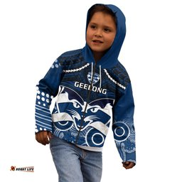 Geelong Football Kid Hoodie Go Cats Aboriginal Mix Polynesian Pattern