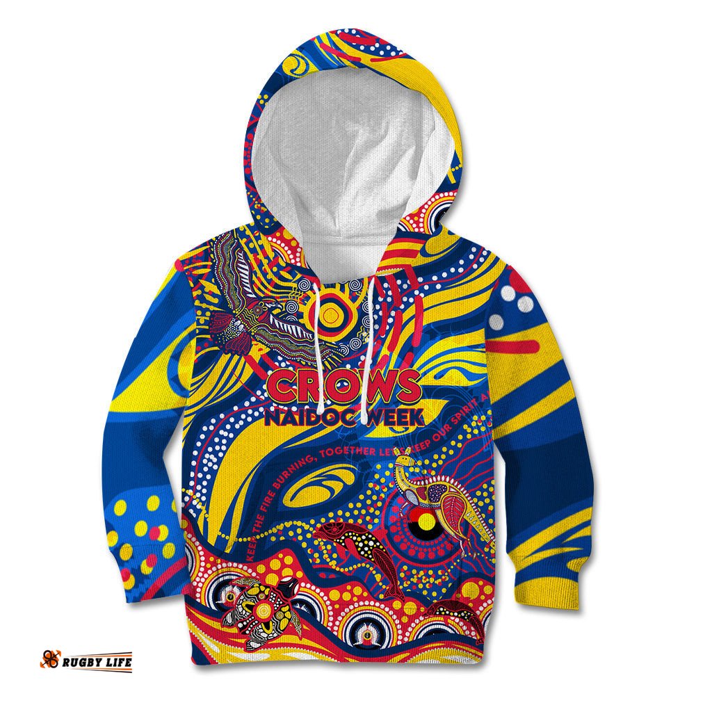Custom NAIDOC Week 2024 Crows Kid Hoodie Aboriginal Animals Keep The Fire Burning