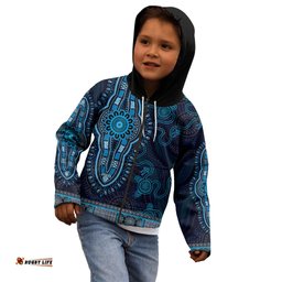 Blue African Dashiki With Australia Aboriginal Art Kid Hoodie