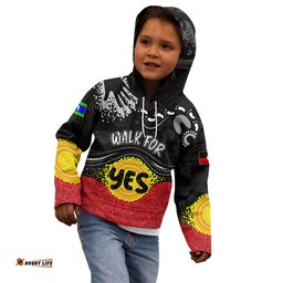 Personalised Australia Indigenous Kid Hoodie Walk For Yes 2023 Aboriginal Flag Style