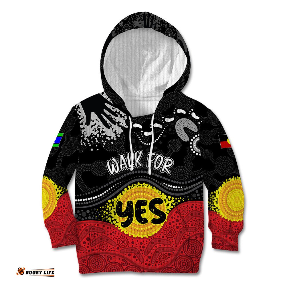 Personalised Australia Indigenous Kid Hoodie Walk For Yes 2023 Aboriginal Flag Style
