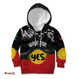 Personalised Australia Indigenous Kid Hoodie Walk For Yes 2023 Aboriginal Flag Style