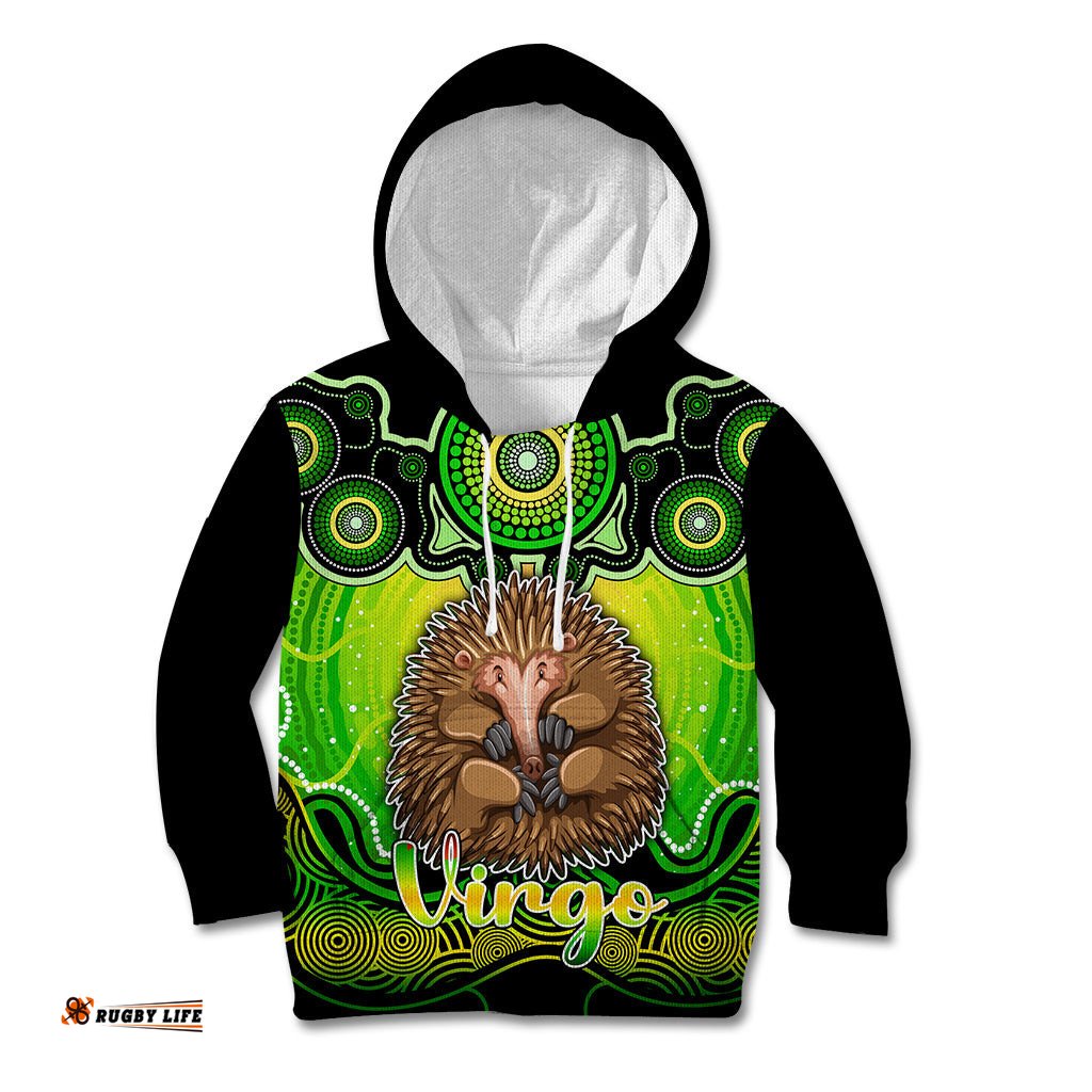 Personalised Australia Virgo Echidna Zodiac Kid Hoodie Auz Astrology Aboriginal Green
