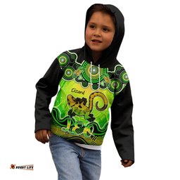 Personalised Australia Leo Lizard Zodiac Kid Hoodie Auz Astrology Aboriginal Green