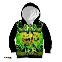 Personalised Australia Leo Lizard Zodiac Kid Hoodie Auz Astrology Aboriginal Green