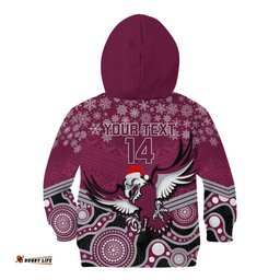 Custom Sea Eagles Rugby Christmas Kid Hoodie Merry Xmas 2023 Mix Aboriginal Art