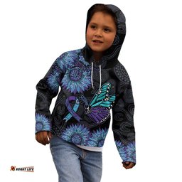 Australia Indigenous Kid Hoodie Teal & Purple Sunflower Aboriginal Arts