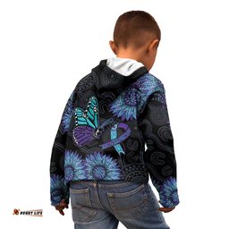 Australia Indigenous Kid Hoodie Teal & Purple Sunflower Aboriginal Arts