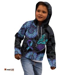 Australia Indigenous Kid Hoodie Teal & Purple Sunflower Aboriginal Arts