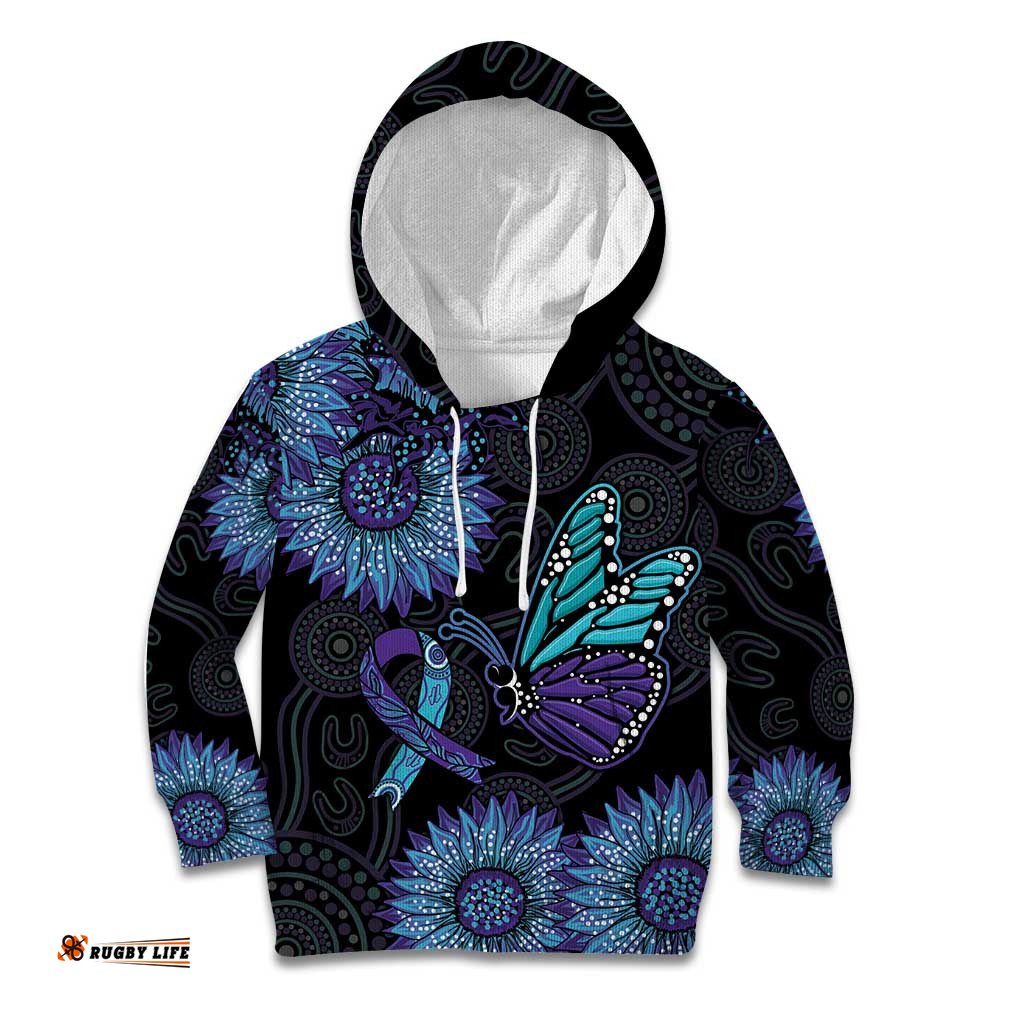 Australia Indigenous Kid Hoodie Teal & Purple Sunflower Aboriginal Arts