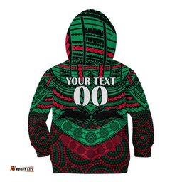 Custom Rabbitohs Rugby Kid Hoodie Polynesian and Aboriginal Special Version