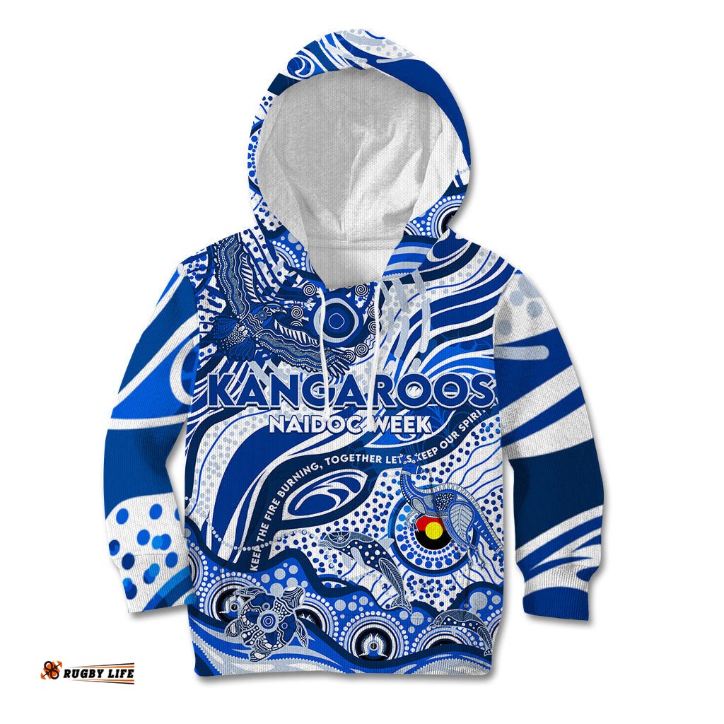 Custom NAIDOC Week 2024 Kangaroos Kid Hoodie Aboriginal Animals Keep The Fire Burning