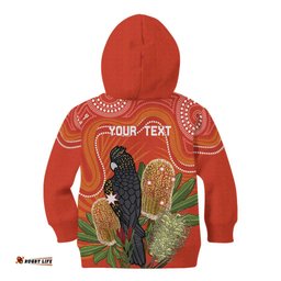 Personalised Australia Banksia And Black Cockatoo Kid Hoodie Aboriginal Art