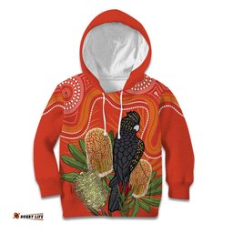 Personalised Australia Banksia And Black Cockatoo Kid Hoodie Aboriginal Art