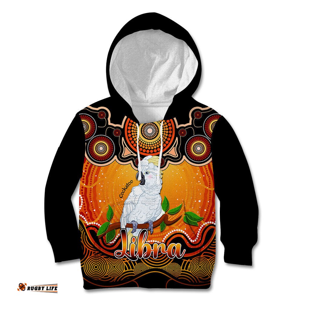Personalised Australia Libra Cockatoo Zodiac Kid Hoodie Auz Astrology Aboriginal Red