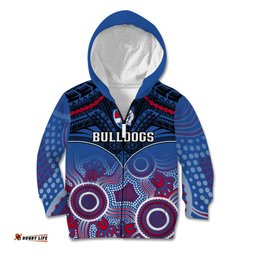Personalised Bulldogs Football Kid Hoodie Doggies Aboriginal Mix Polynesian Pattern