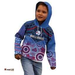 Personalised Bulldogs Football Kid Hoodie Doggies Aboriginal Mix Polynesian Pattern