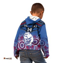 Personalised Bulldogs Football Kid Hoodie Doggies Aboriginal Mix Polynesian Pattern