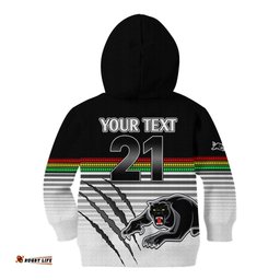 Custom Text And Number Penrith Panthers Rugby Kid Hoodie Authentic Permiers Black Version