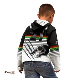 Custom Text And Number Penrith Panthers Rugby Kid Hoodie Authentic Permiers Black Version
