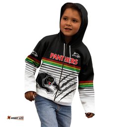 Custom Text And Number Penrith Panthers Rugby Kid Hoodie Authentic Permiers Black Version