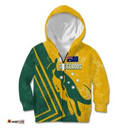 Personalised Australia Soccer Kid Hoodie Green & Gold Go Socceroos
