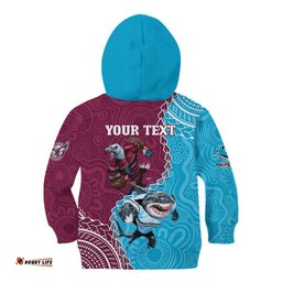 Personalised Eagles And Sharks Rugby Kid Hoodie Aboriginal Mix Polynesian Pattern