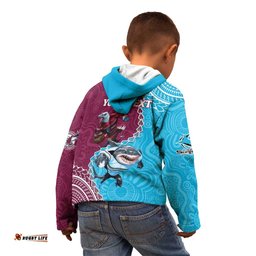 Personalised Eagles And Sharks Rugby Kid Hoodie Aboriginal Mix Polynesian Pattern