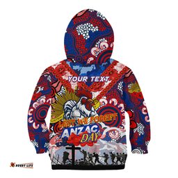 Personalised Roosters ANZAC Day Kid Hoodie Aboriginal Rising Sun