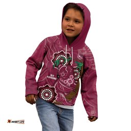 Custom Queensland Maroons Rugby Kid Hoodie 2024 Koala Mix Aboriginal Art
