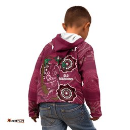 Custom Queensland Maroons Rugby Kid Hoodie 2024 Koala Mix Aboriginal Art