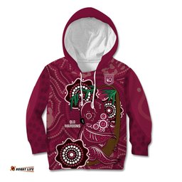 Custom Queensland Maroons Rugby Kid Hoodie 2024 Koala Mix Aboriginal Art