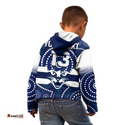 Custom Text and Number Cats Football Hoodie KID Aboriginal Australian Premiers Proud Geelong Cartoon