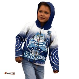 Custom Text and Number Cats Football Hoodie KID Aboriginal Australian Premiers Proud Geelong Cartoon