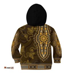 Gold African Dashiki With Australia Aboriginal Art Kid Hoodie