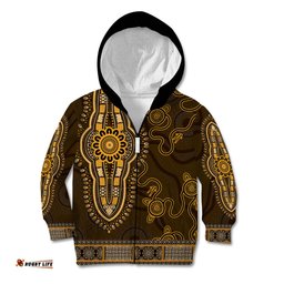 Gold African Dashiki With Australia Aboriginal Art Kid Hoodie