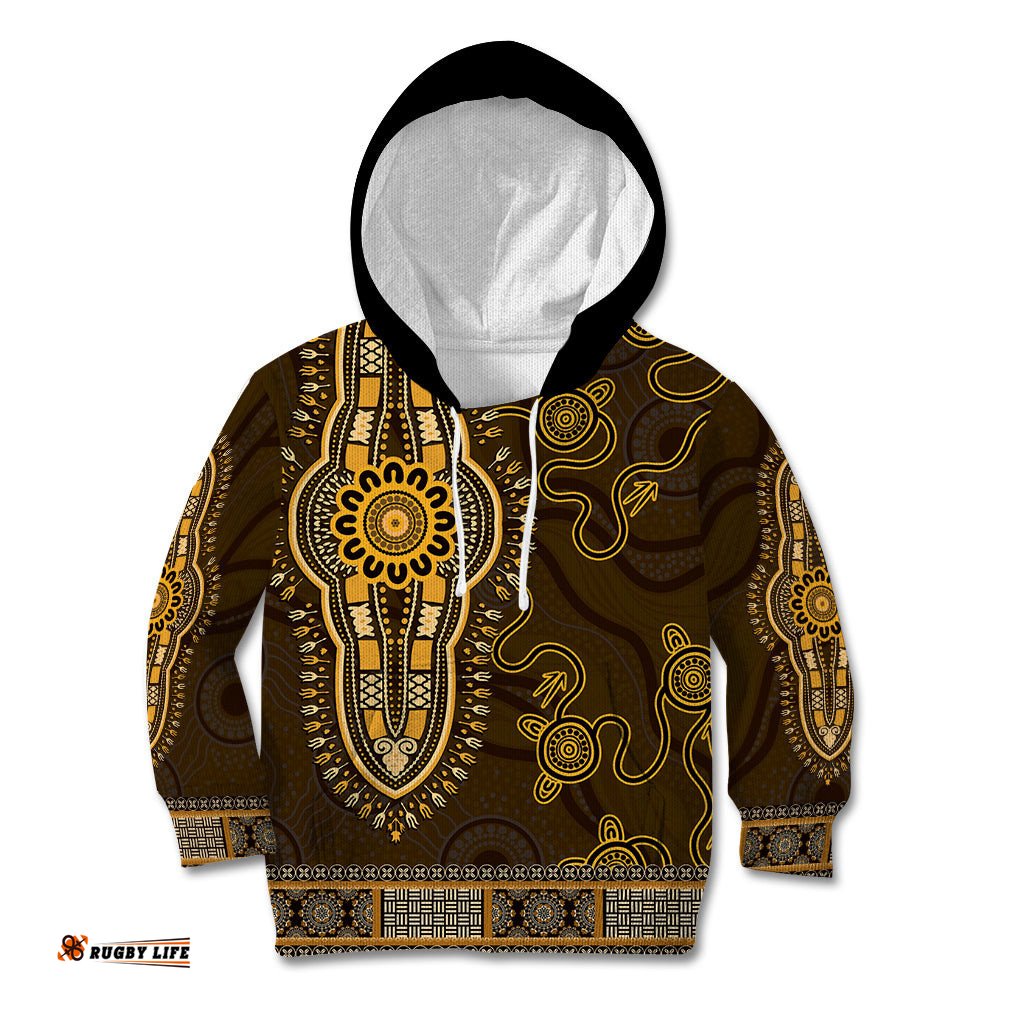 Gold African Dashiki With Australia Aboriginal Art Kid Hoodie