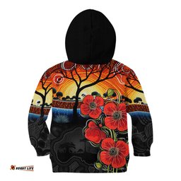 ANZAC Day Australia Poppy Flower Kid Hoodie Aboriginal Style