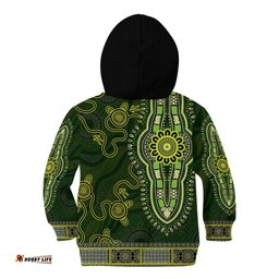 Lime Green African Dashiki With Australia Aboriginal Art Kid Hoodie