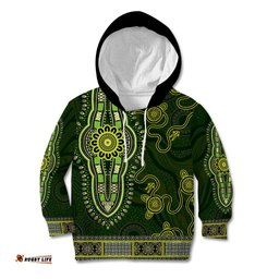 Lime Green African Dashiki With Australia Aboriginal Art Kid Hoodie