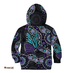 Australia Indigenous Kid Hoodie Teal & Purple Ribbon Butterfly Aboriginal Arts