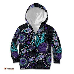Australia Indigenous Kid Hoodie Teal & Purple Ribbon Butterfly Aboriginal Arts