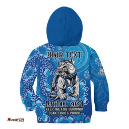 Personalised Bulldogs NAIDOC Week 2024 Kid Hoodie Aboriginal Fire Burning Sparks