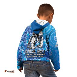 Personalised Bulldogs NAIDOC Week 2024 Kid Hoodie Aboriginal Fire Burning Sparks