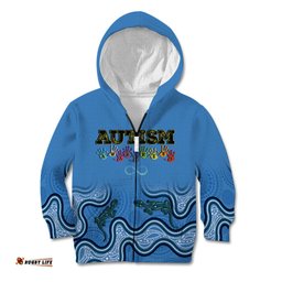 Australia Autism Awareness Kid Hoodie In April We Wear Blue Aboriginal Lizard
