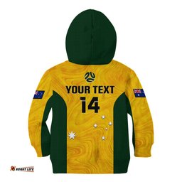 Personalised Australia Soccer Kid Hoodie Gold Matildas World Cup Go Champions
