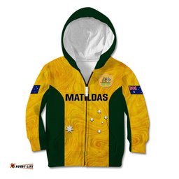 Personalised Australia Soccer Kid Hoodie Gold Matildas World Cup Go Champions